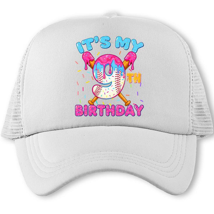 9th Birthday Baseball 9 Year Old Ice Cream Drip Boy Baseball Premium Tri-Blend Trucker Cap