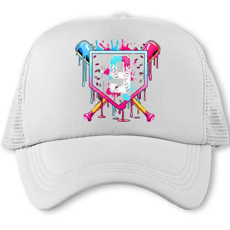 9th Birthday Boys Baseball Ice Cream Drip Boys Baseball Trucker Cap