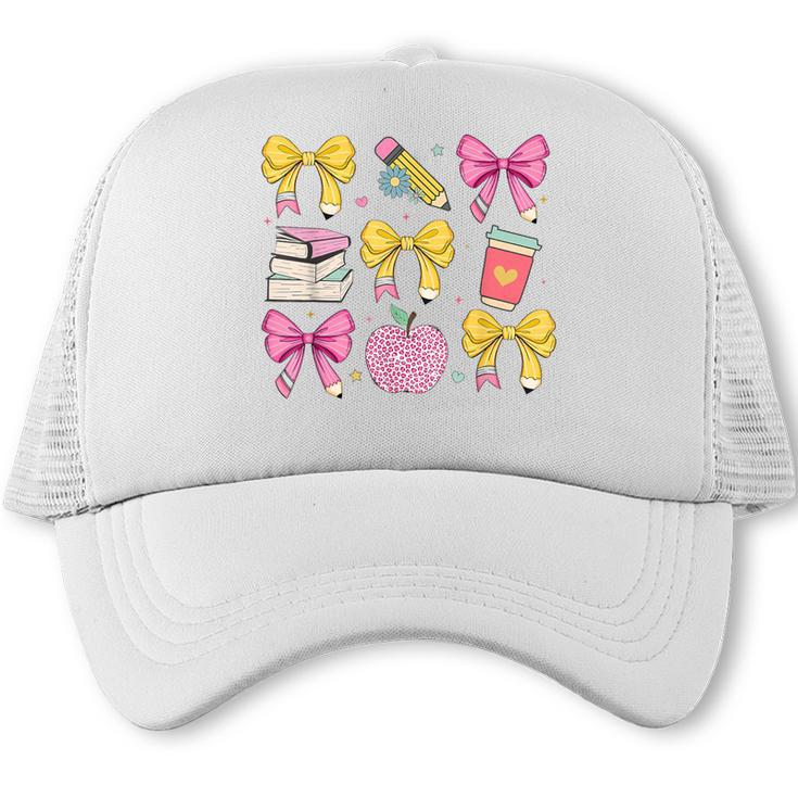 Apple Coquette Bow Books First Day Of School Back To School Trucker Cap