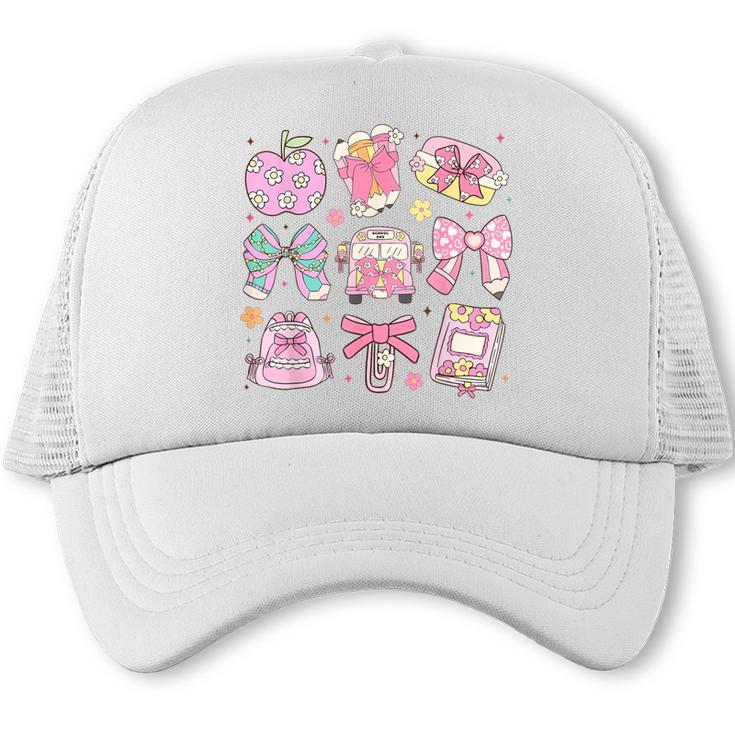 Back To School Coquette Bow Pencil School Students Girls Trucker Cap