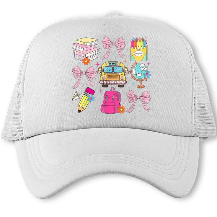 Back To School Coquette School Bus Pencil Trucker Cap