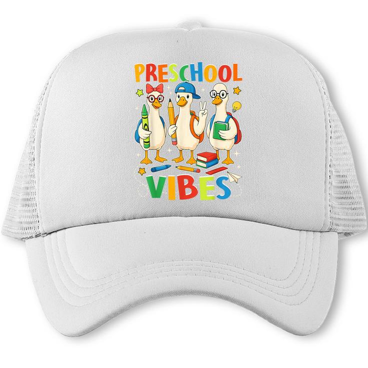 Back To School Cute Goose Preschool Vibes Girls Boys Trucker Cap