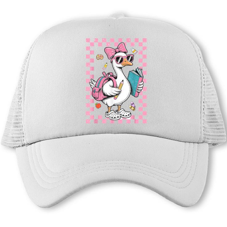 Back To School Goose First Day Of School Boy Girl Trucker Cap