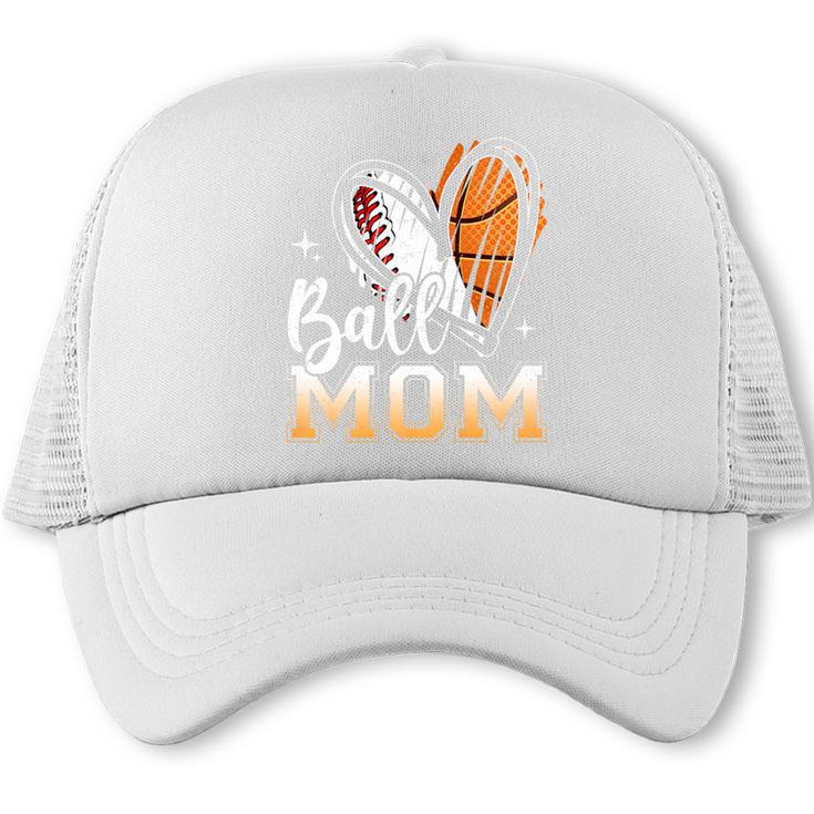 Ball Mom Heart Basketball Baseball Mom Premium Trucker Cap