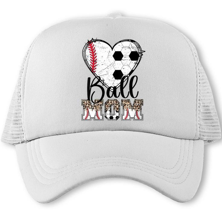 Ball Mom Heart Soccer Baseball Mom Trucker Cap