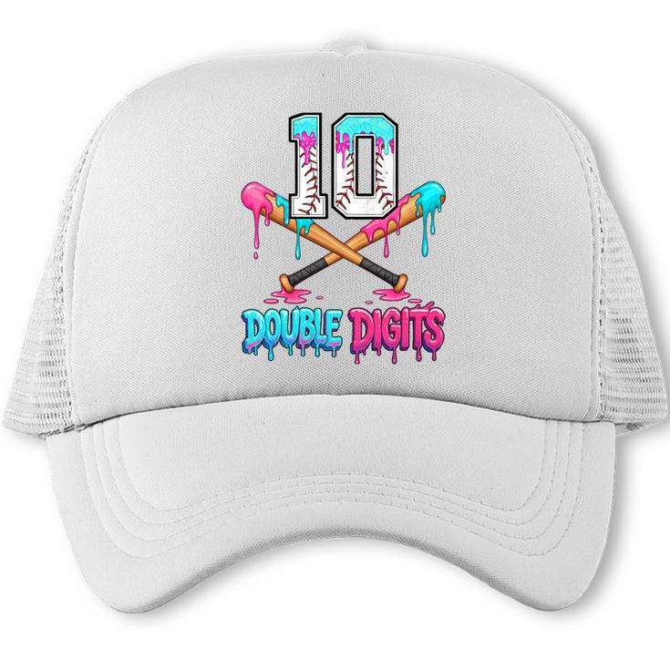 Baseball 10 Year Old Ice Cream Drip 10th Bday Double Digits Trucker Cap