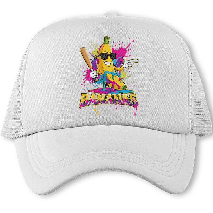 Baseball Banana Splatter Sports Kids Teens Premium Tri-Blend Trucker Cap