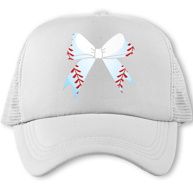 Baseball Bow Baseball Mom Women Baseball Mama Premium Trucker Cap