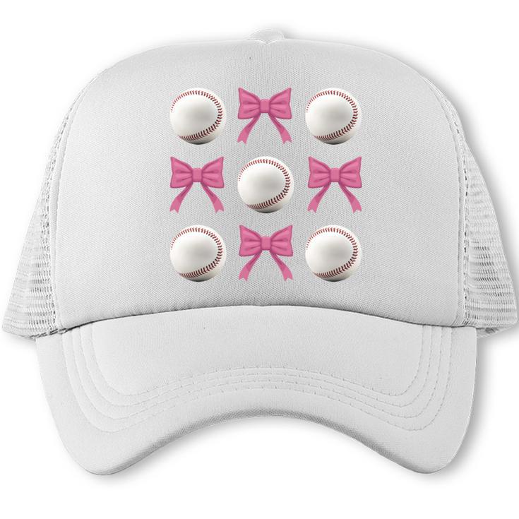 Baseball Boys Girls Baseball Mom Tee Pink Bow Baseball Trucker Cap