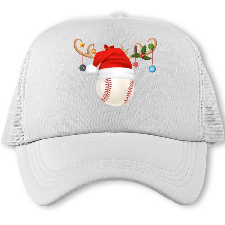 Baseball Christmas Reindeer Santa Hat Sports Player Xmas Trucker Cap