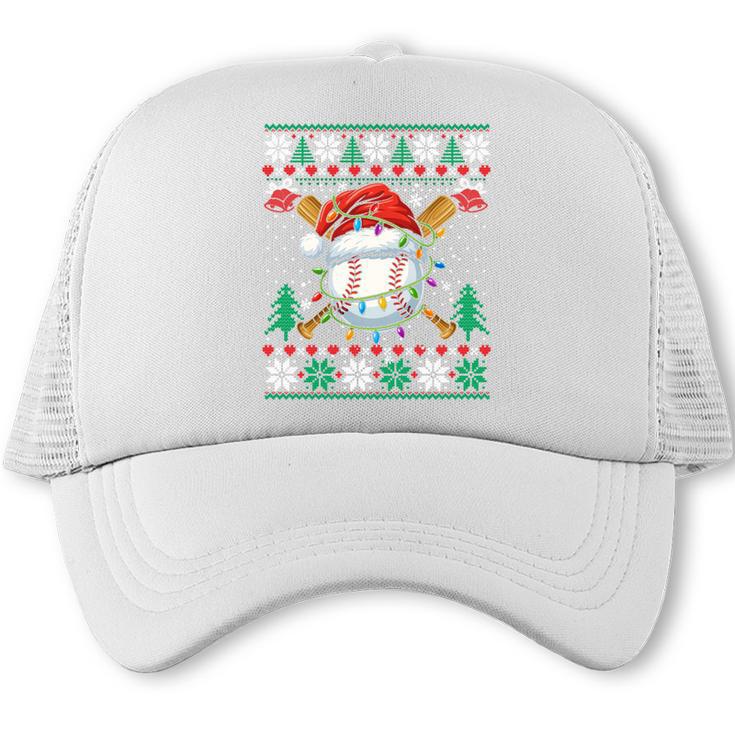 Baseball Christmas Ugly Sweater Santa Sport Men Kids Trucker Cap