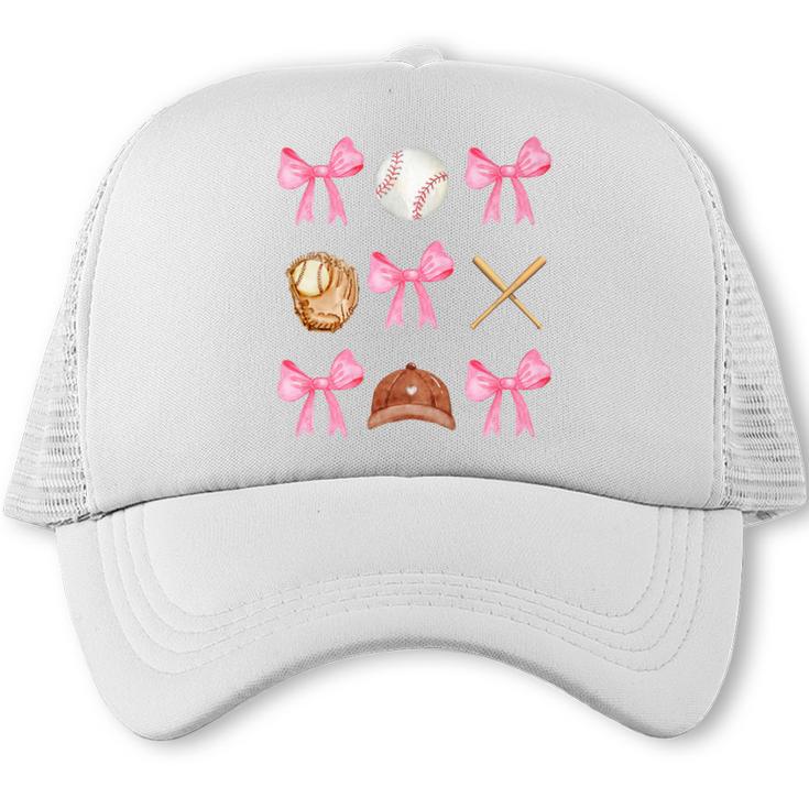 Baseball Coquette Bow Baseball Mama Baseball Mom Premium Trucker Cap