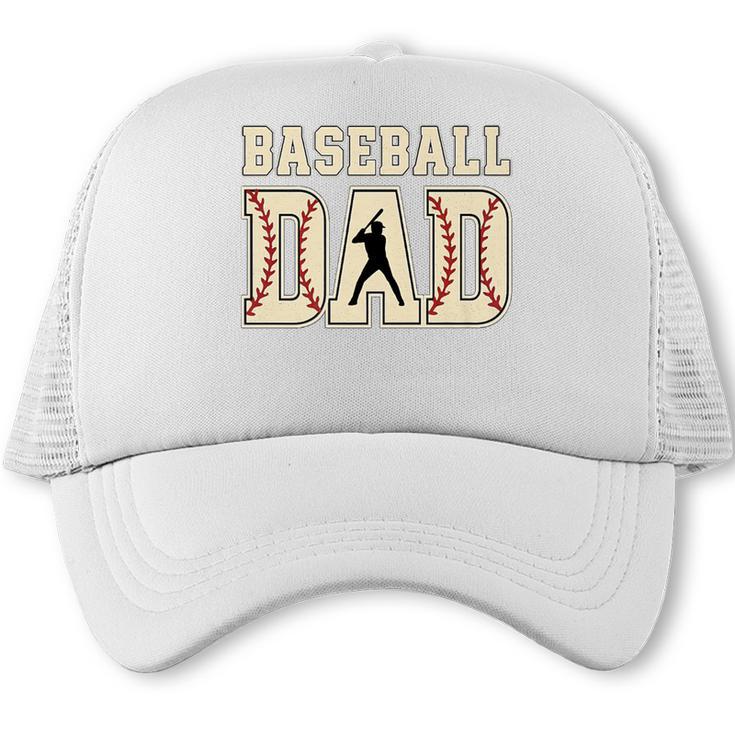 Baseball Dad Distressed Bold Stitch Graphic Sports Father Premium Trucker Cap