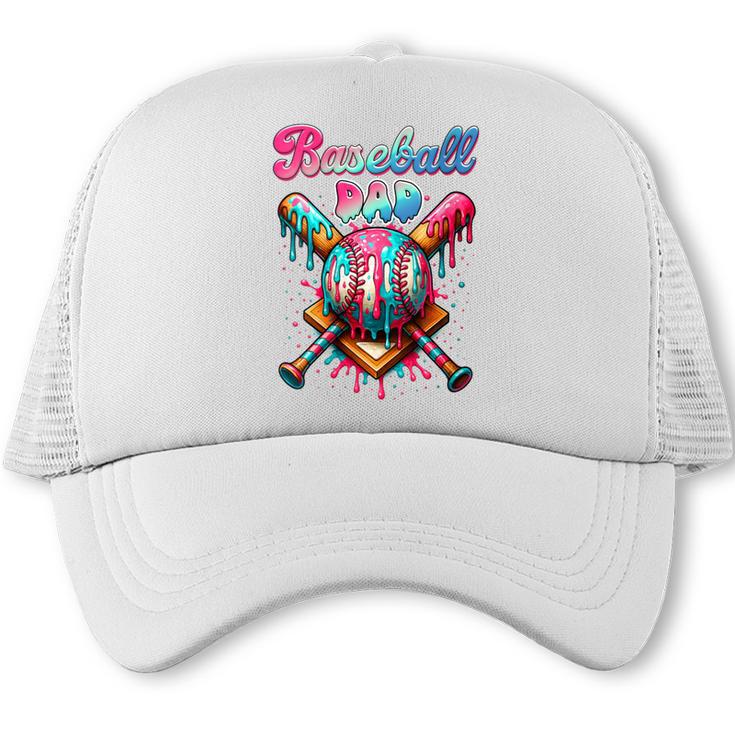 Baseball Dad Game Day Vibes Ice Cream Drip Baseball Daddy Trucker Cap
