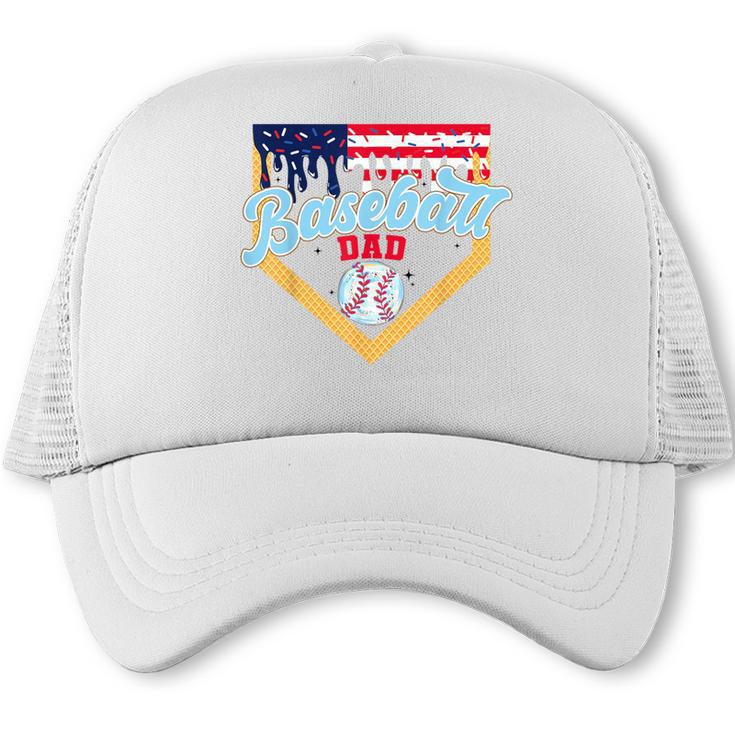 Baseball Dad Ice Cream Drip Father American Flag 4th Of July Trucker Cap