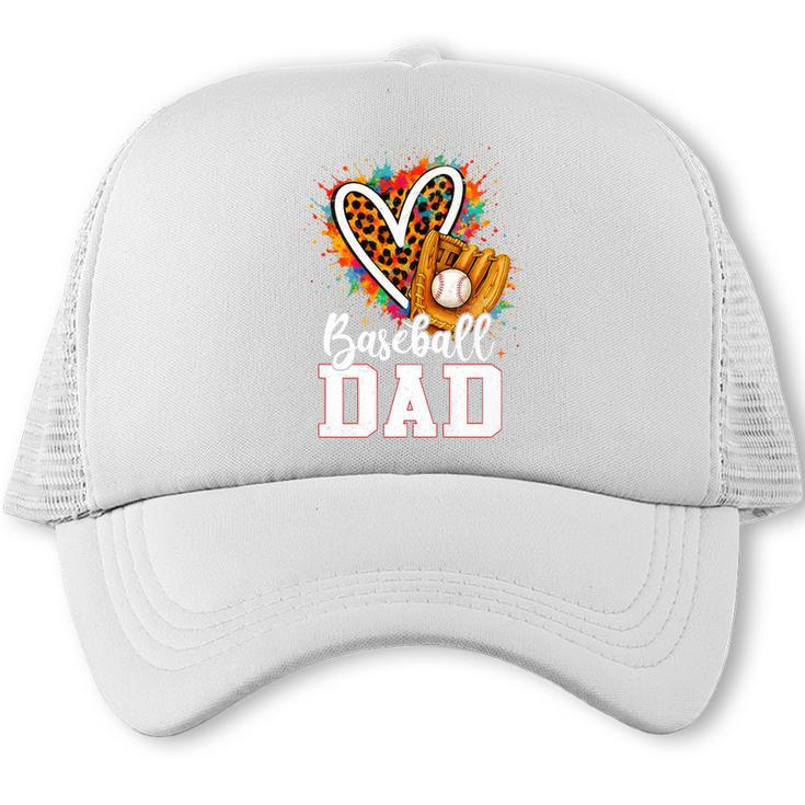 Baseball Dad Leopard Heart Colorful Premium Trucker Cap