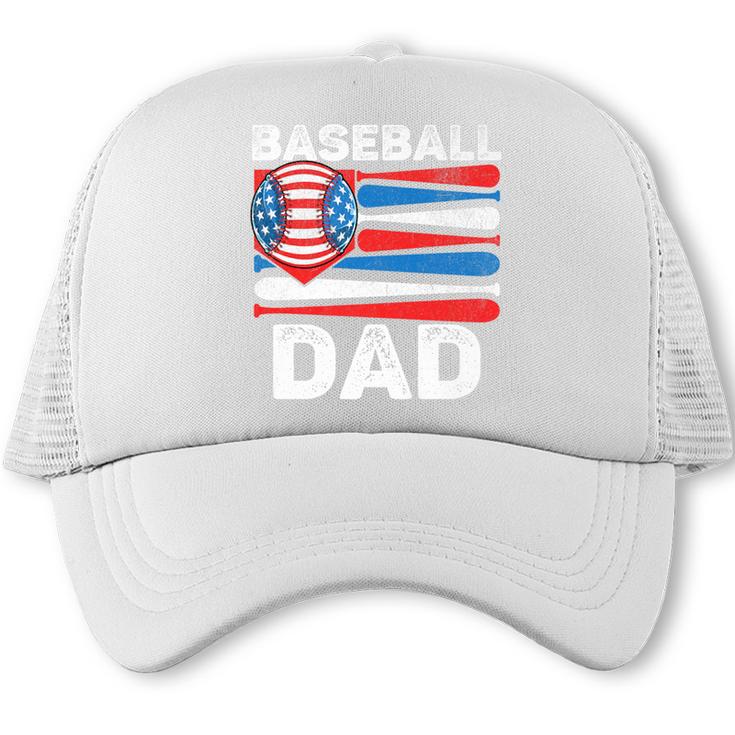Baseball Dad For Men American Flag 4th Of July Fathers Day Premium Trucker Cap