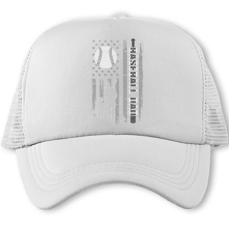 Baseball Dad Silhouette Bat Flag Stars Premium Trucker Cap