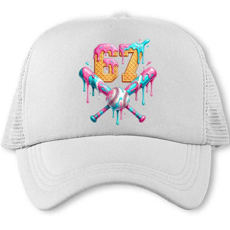 Baseball Drip 67 Six Seven Number 67 Player 67th Birthday Trucker Cap