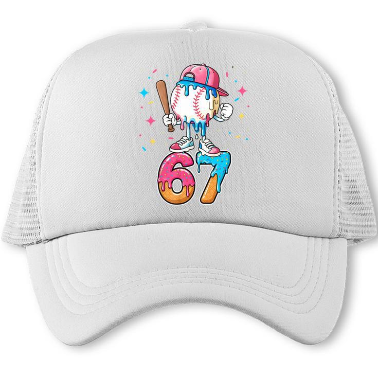 Baseball Drip Number 67 Six Seven Meme Ice Cream Dripping Trucker Cap