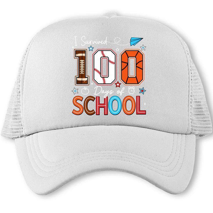 Baseball Football Basketball I Survived 100 Days Of School Trucker Cap