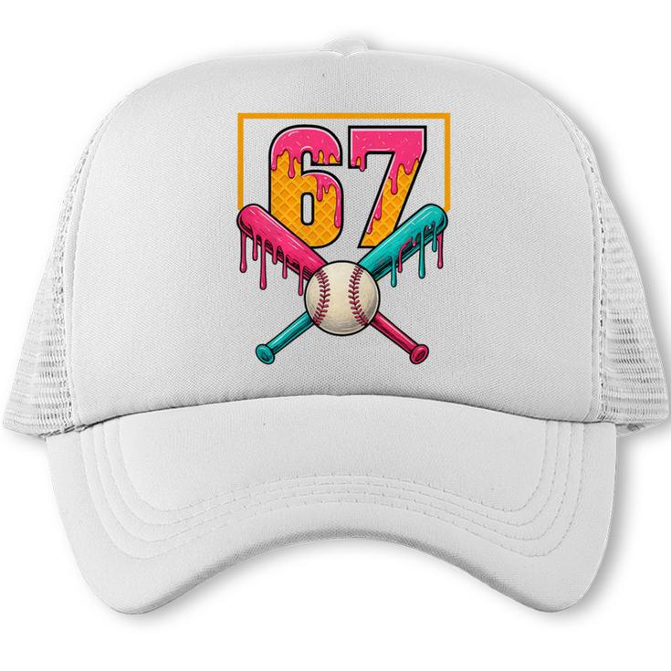 Baseball Ice Cream Drip Number 67 Player 67th Birthday Premium Tri-Blend Trucker Cap
