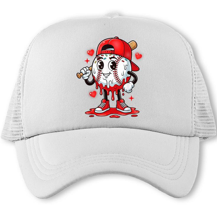 Baseball Ice Cream Valentine Dripping Game Day Men Boys Kids Trucker Cap