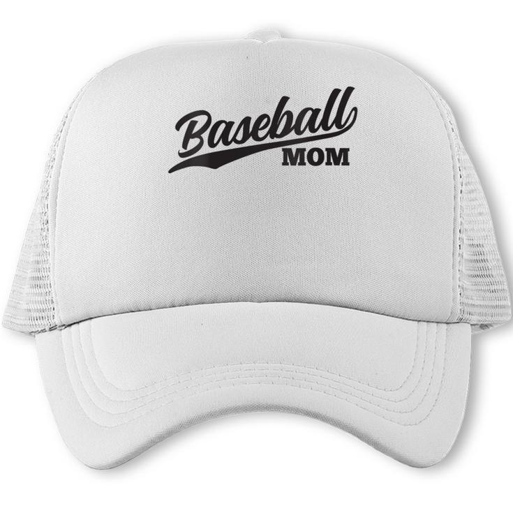 Baseball Mom 1970s Retro Cursive Font Trucker Cap