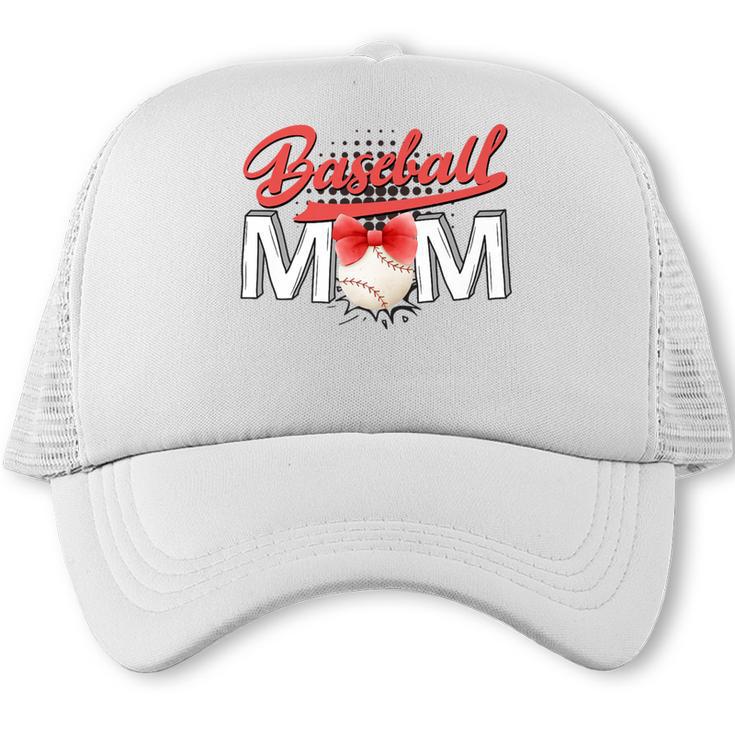 Baseball Mom Coquette Pink Bow Baseball Mama Premium Trucker Cap
