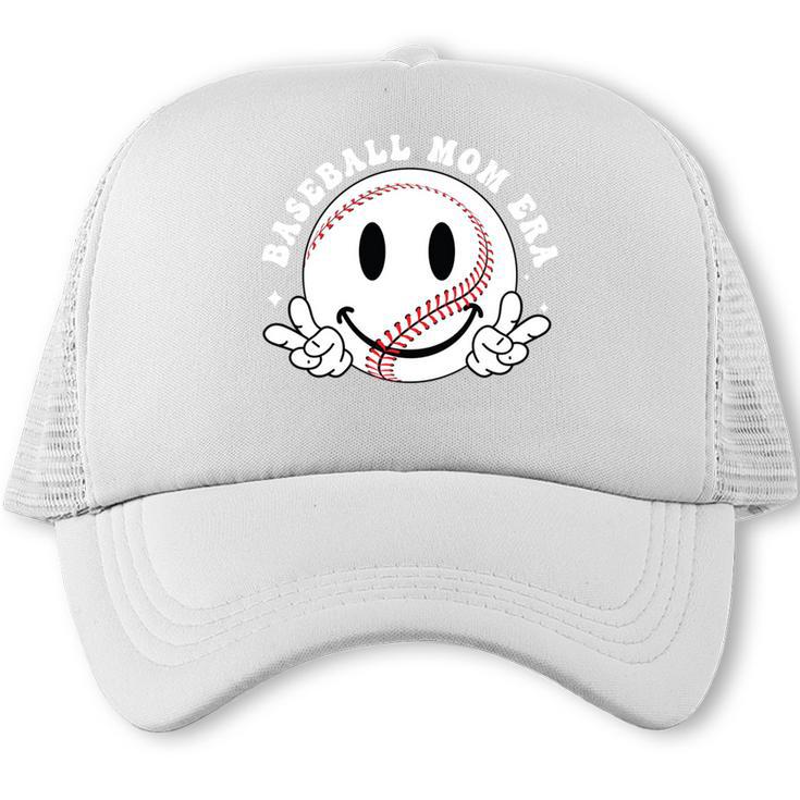Baseball Mom Era Ball Mom Smile Face Groovy Mother's Day Trucker Cap