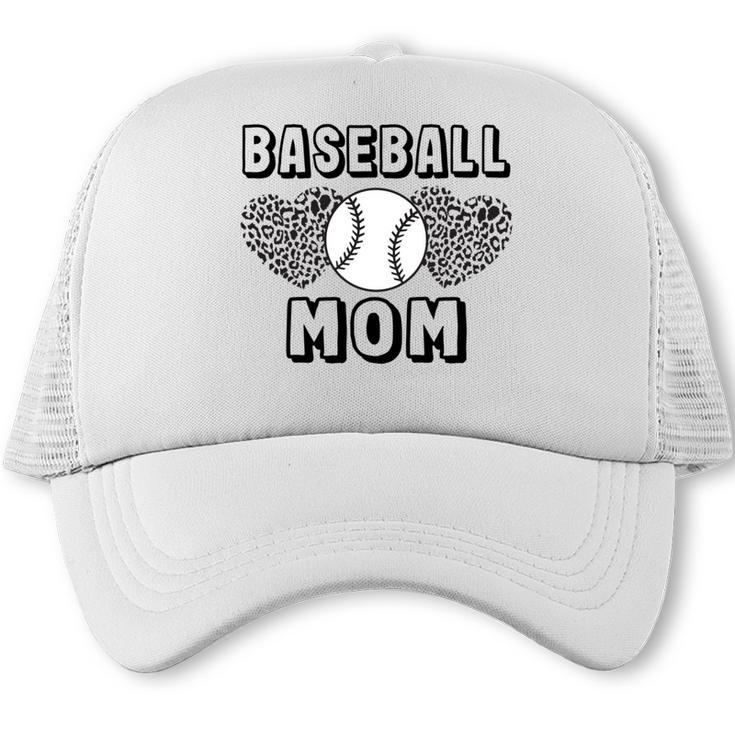 Baseball Mom Leopard Heart Game Day Trucker Cap