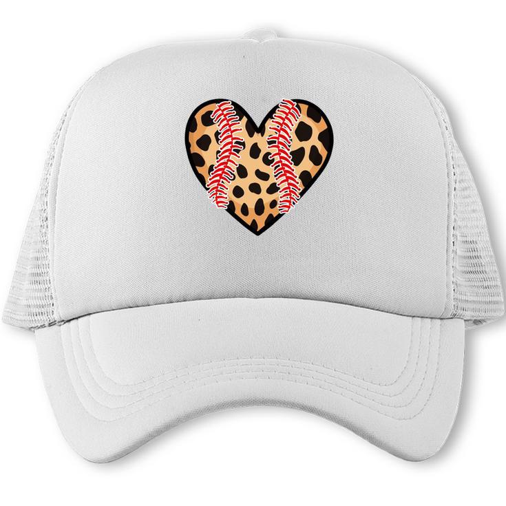 Baseball Mom Leopard Heart Valentine Day Mother Day Trucker Cap