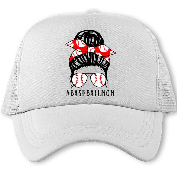 Baseball Mom Leopard Messy Bun Game Day Trucker Cap