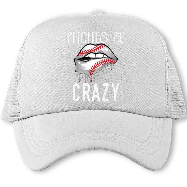 Baseball Mom Pitches Be Crazy Lips Premium Trucker Cap