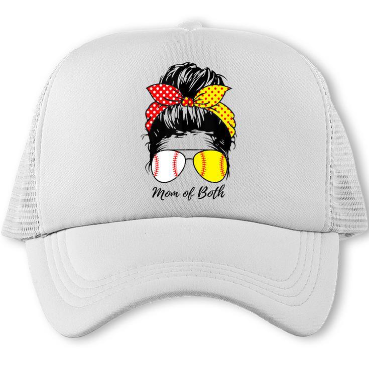 Baseball Mom Softball Mom Of Both Messy Bun Mother's Day Trucker Cap