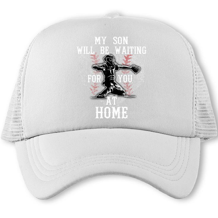 Baseball Mom My Son Will Be Waiting For You At Home Premium Tri-Blend Trucker Cap
