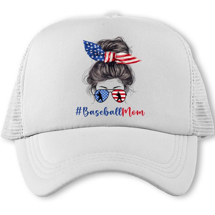 Baseball Mom USA American Flag 4th Of July Trucker Cap