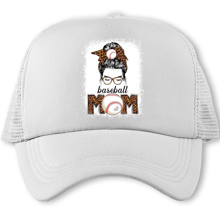 Baseball Mom Women Messy Bun Leopard Mother's Day Trucker Cap