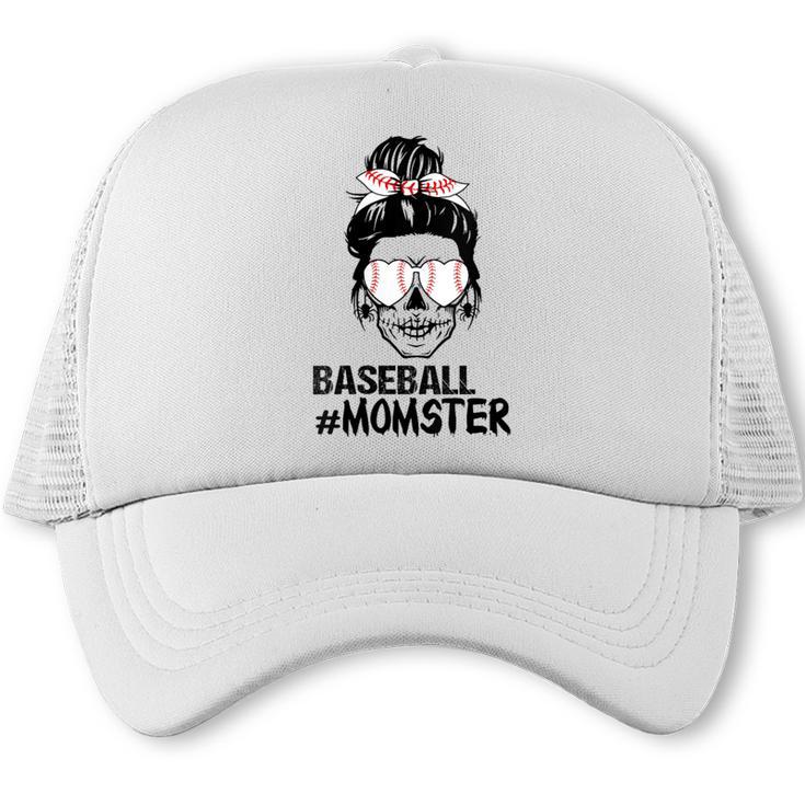 Baseball Momster Messy Bun Skull Mom For Women Halloween Trucker Cap
