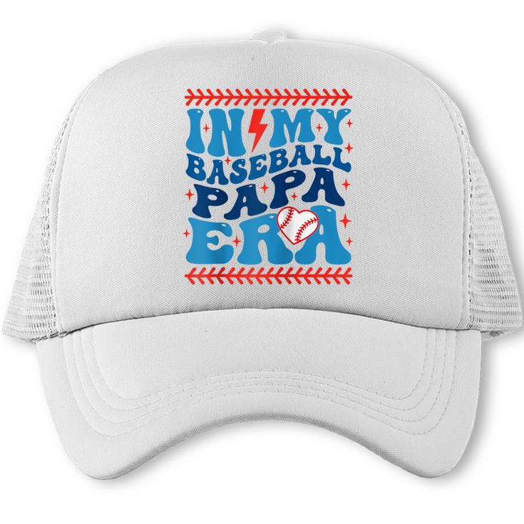 In My Baseball Papa Era Groovy Baseball Dad Family Matching Raglan Baseball Tee Trucker Cap