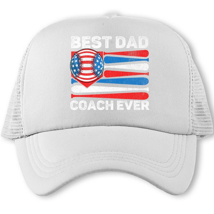 Best Dad Coach Ever Baseball Dad American Flag 4th Of July Premium Trucker Cap