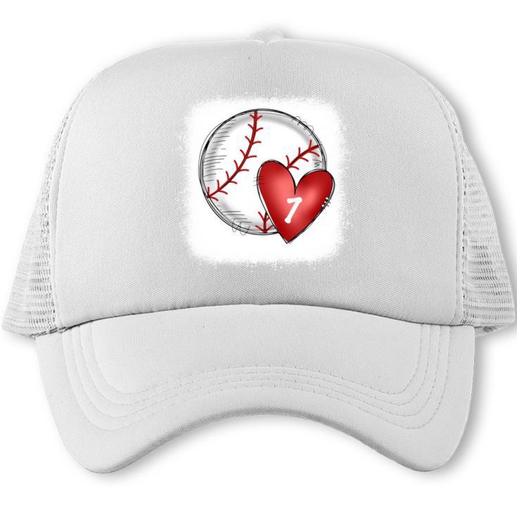 Bleached Custom Baseball Mom Number 7 Heart For Mom Trucker Cap