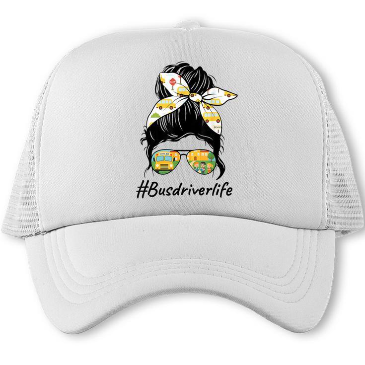 Bus Driver Life Messy Bun Back To School Bus Driver Trucker Cap