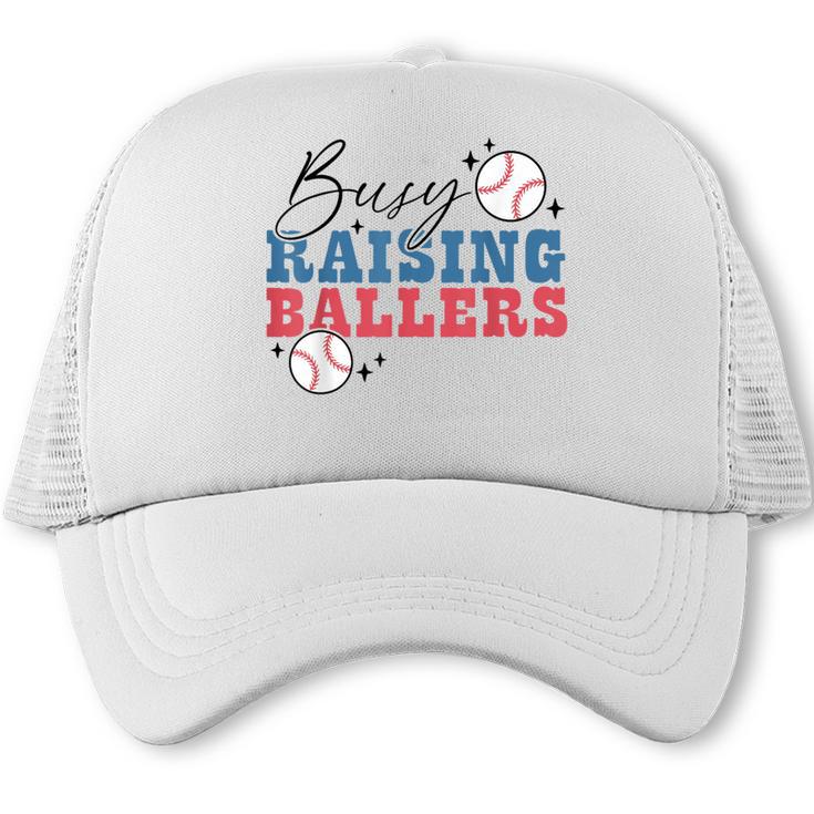 Busy Raising Ballers Retro Groovy Baseball Mom Outfit Trucker Cap