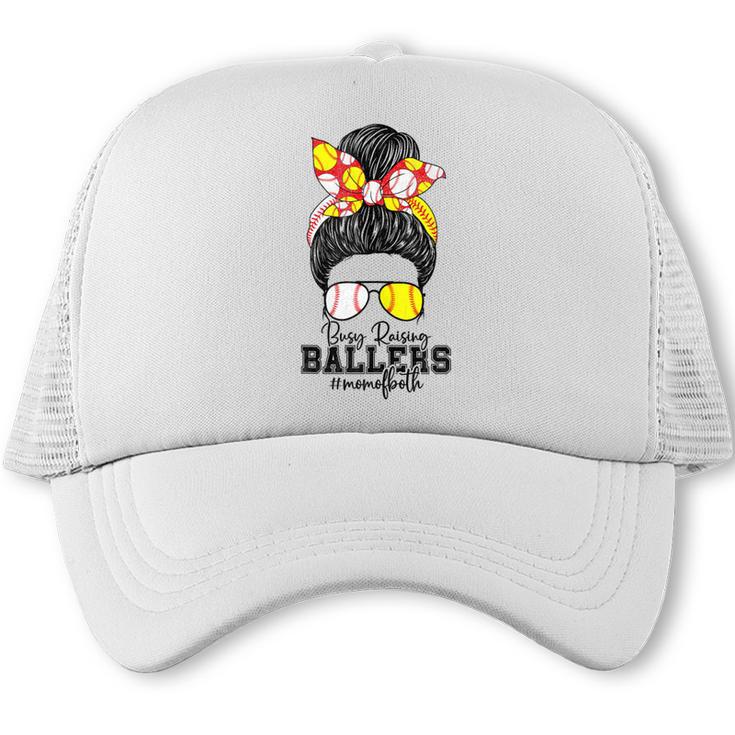 Busy Raising Ballers Softball Messy Bun Baseball Mom Trucker Cap