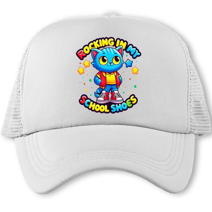 Cat Rocking In My School Shoes Fun Back To School Kids Boys Premium Tri-Blend Trucker Cap
