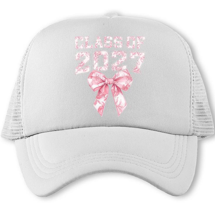 Class Of 2027 Preppy Coquette Bow Back To School Graduation Premium Tri-Blend Trucker Cap