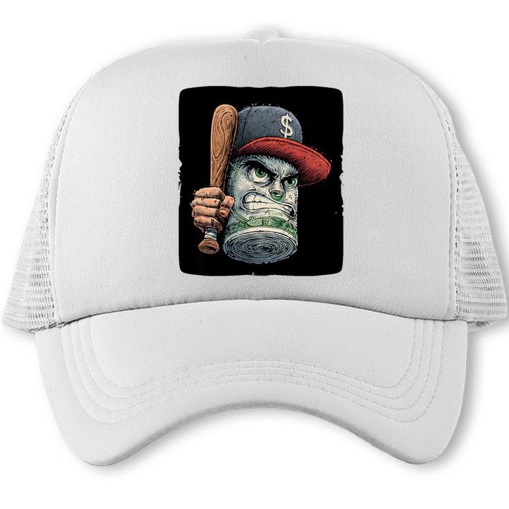 Cool Dollar Bill Guy With Cap And Baseball Costume Premium Tri-Blend Trucker Cap