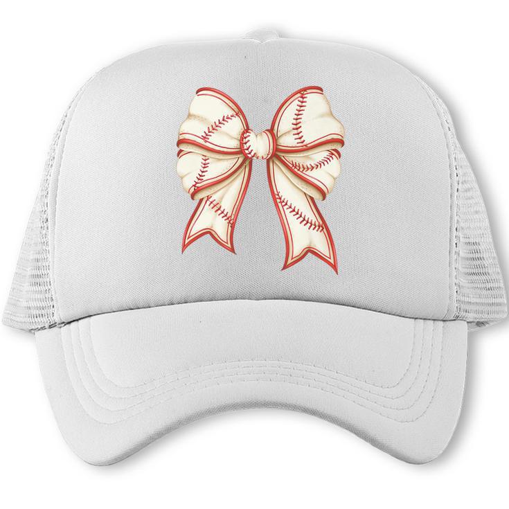 Coquette Bow Baseball Mama Baseball Mom Women Premium Trucker Cap