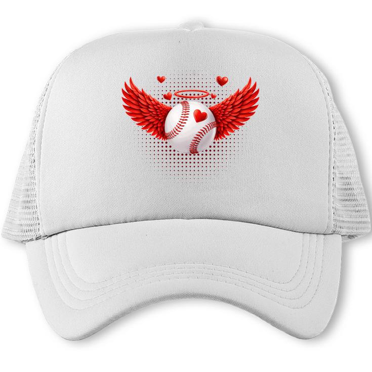 Cute Baseball &Cupid Wings Happy Valentines Boys Men Trucker Cap